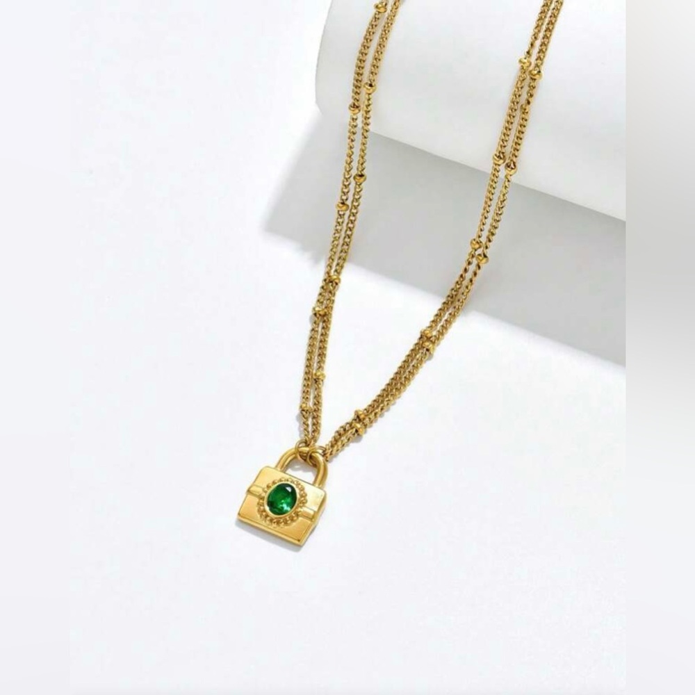 18K Gold Plated Padlock Necklace*Vintage Necklace*Bubble Chain Necklace - Picture 3 of 10